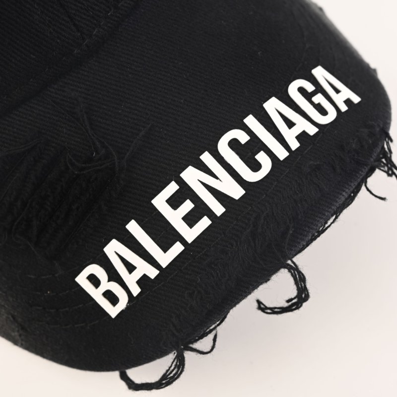 Balenciaga Black Dual Logo Distressed Cotton Baseball Cap view