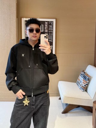 Louis Vuitton Black Zip Hoodie with LV Embroidery view 2
