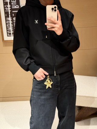 Louis Vuitton Black Zip Hoodie with LV Embroidery view 3