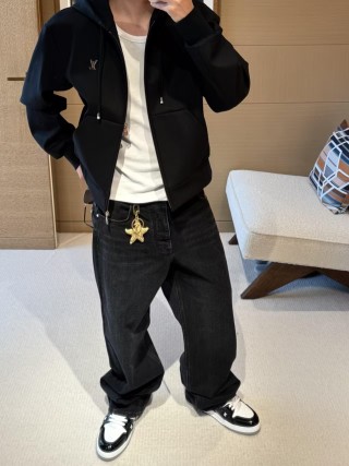 Louis Vuitton Black Zip Hoodie with LV Embroidery view 6