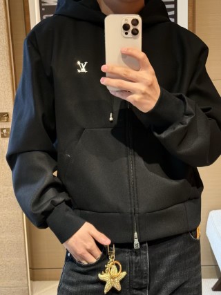 Louis Vuitton Black Zip Hoodie with LV Embroidery view 8