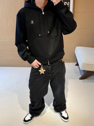 Louis Vuitton Black Zip Hoodie with LV Embroidery view 9