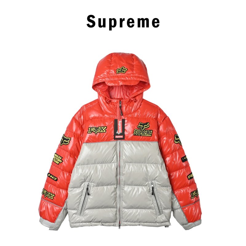 Supreme Fox Racing Red & Cream Puffer Down Jacket view