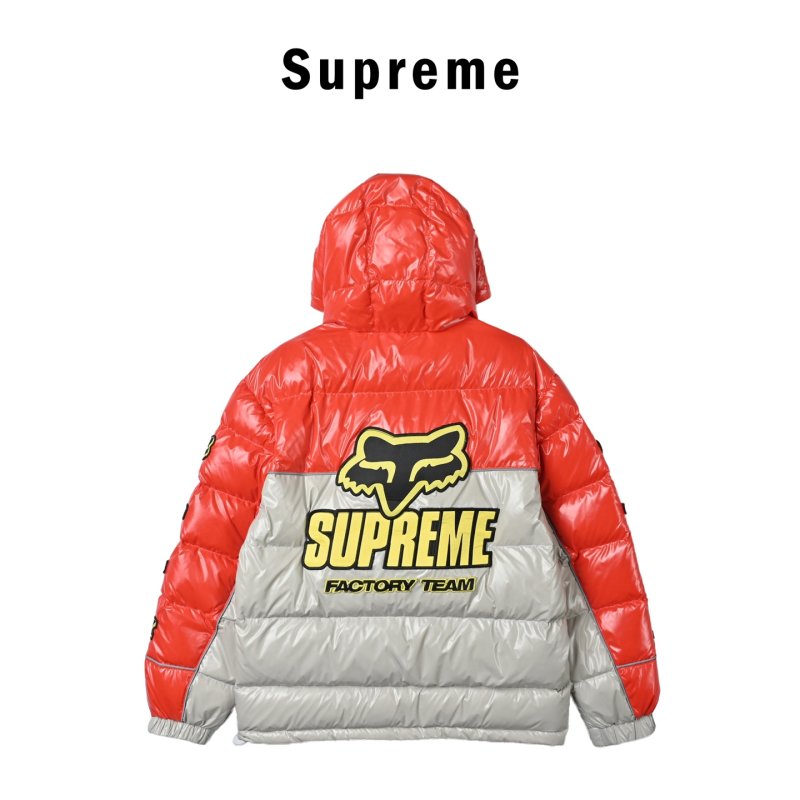 Supreme Fox Racing Red & Cream Puffer Down Jacket view