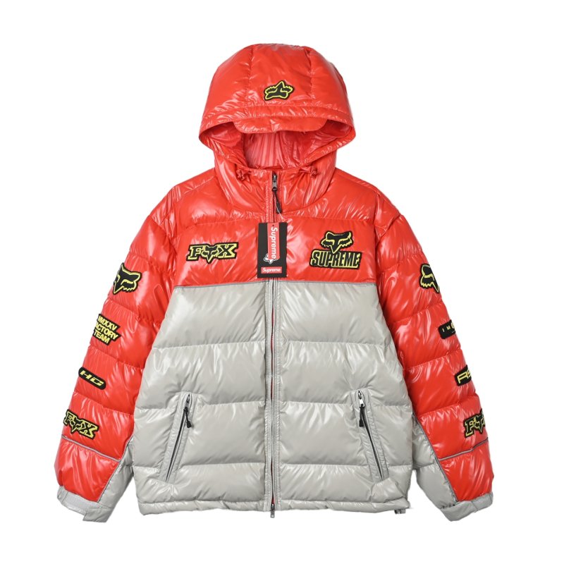 Supreme Fox Racing Red & Cream Puffer Down Jacket view