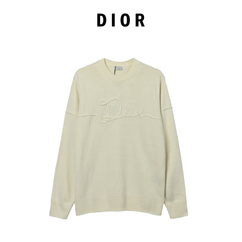 Cream Ribbed Knit Sweater with Embossed Logo view