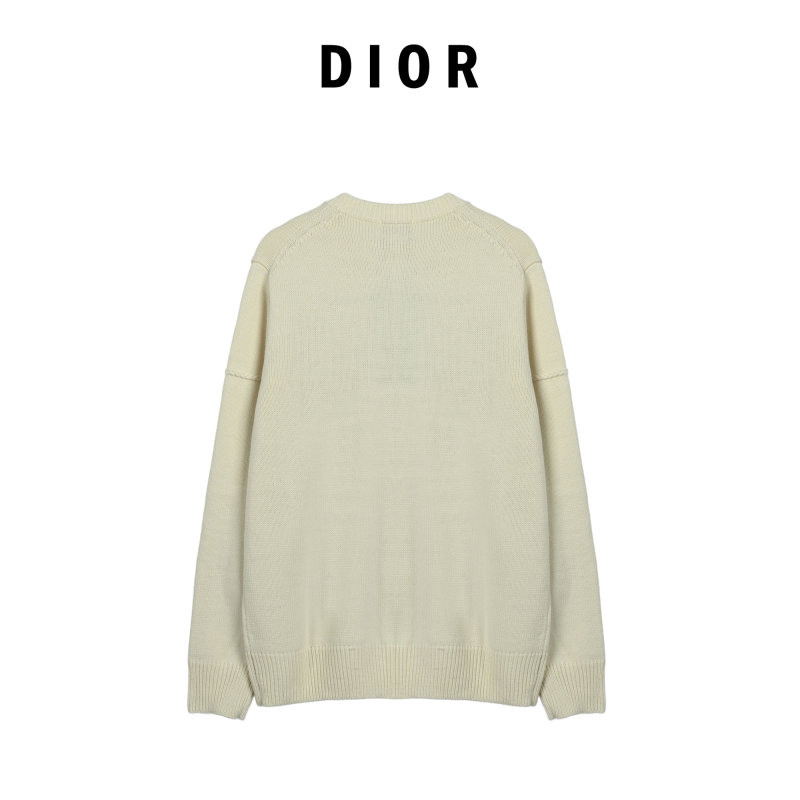 Cream Ribbed Knit Sweater with Embossed Logo view