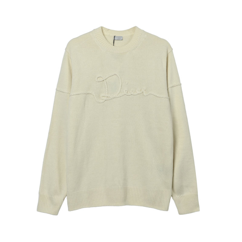 Cream Ribbed Knit Sweater with Embossed Logo view