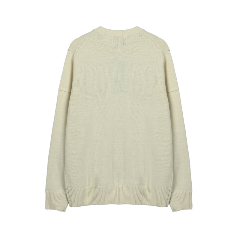 Cream Ribbed Knit Sweater with Embossed Logo view