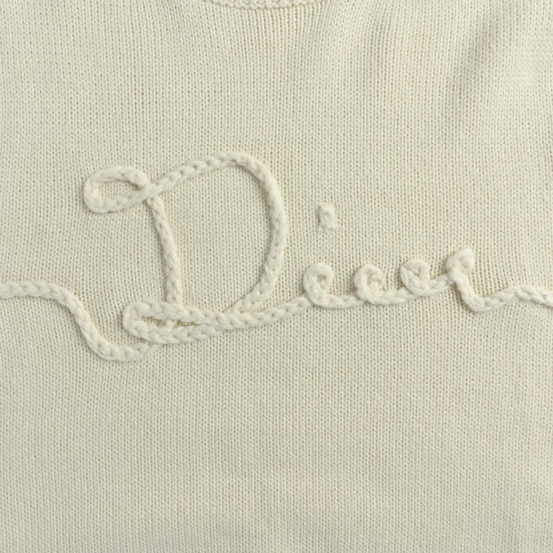 Cream Ribbed Knit Sweater with Embossed Logo view