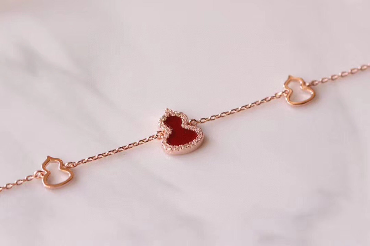Red Heart Gourd Charm Bracelet with Crystal Accents view