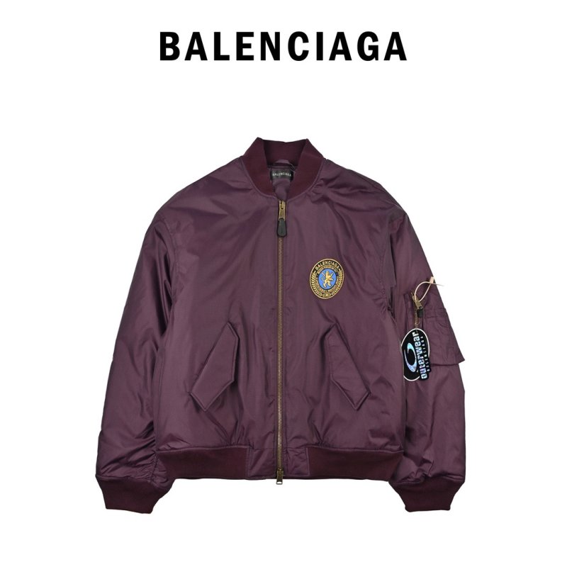 Burgundy Nylon Bomber Jacket with Chest Patch view