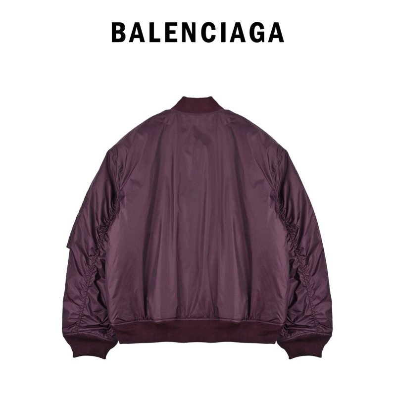 Burgundy Nylon Bomber Jacket with Chest Patch view