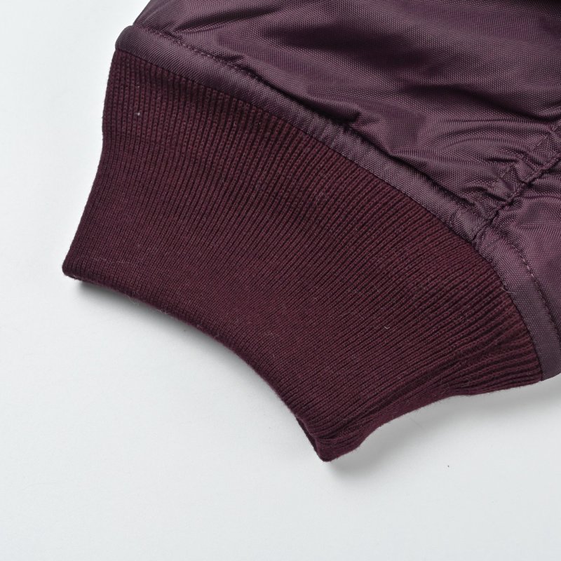 Burgundy Nylon Bomber Jacket with Chest Patch view