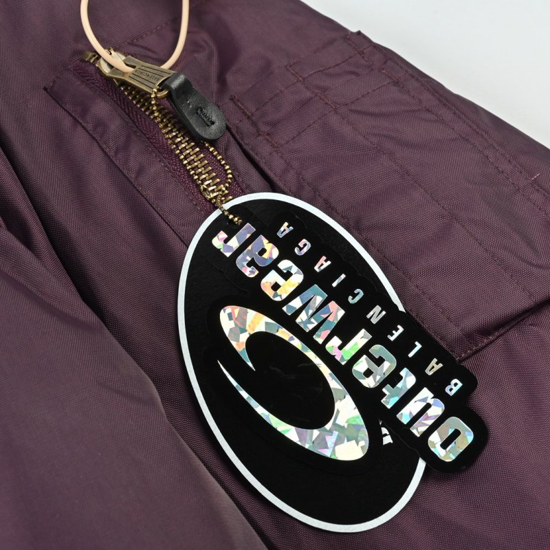 Burgundy Nylon Bomber Jacket with Chest Patch view