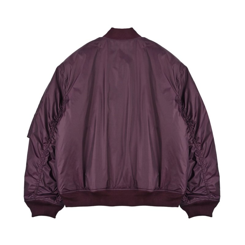 Burgundy Nylon Bomber Jacket with Chest Patch view