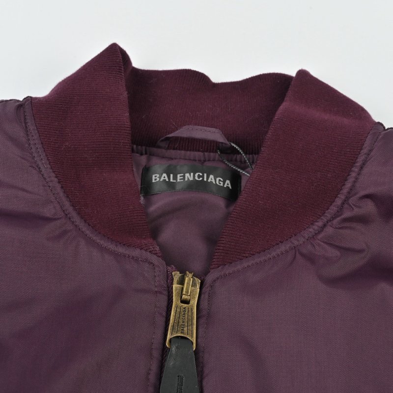 Burgundy Nylon Bomber Jacket with Chest Patch view