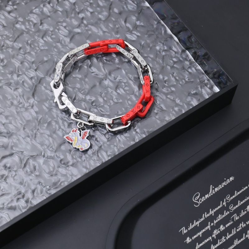 Louis Vuitton Metal Chain Link Red Resin Dragon Charm Bracelet view