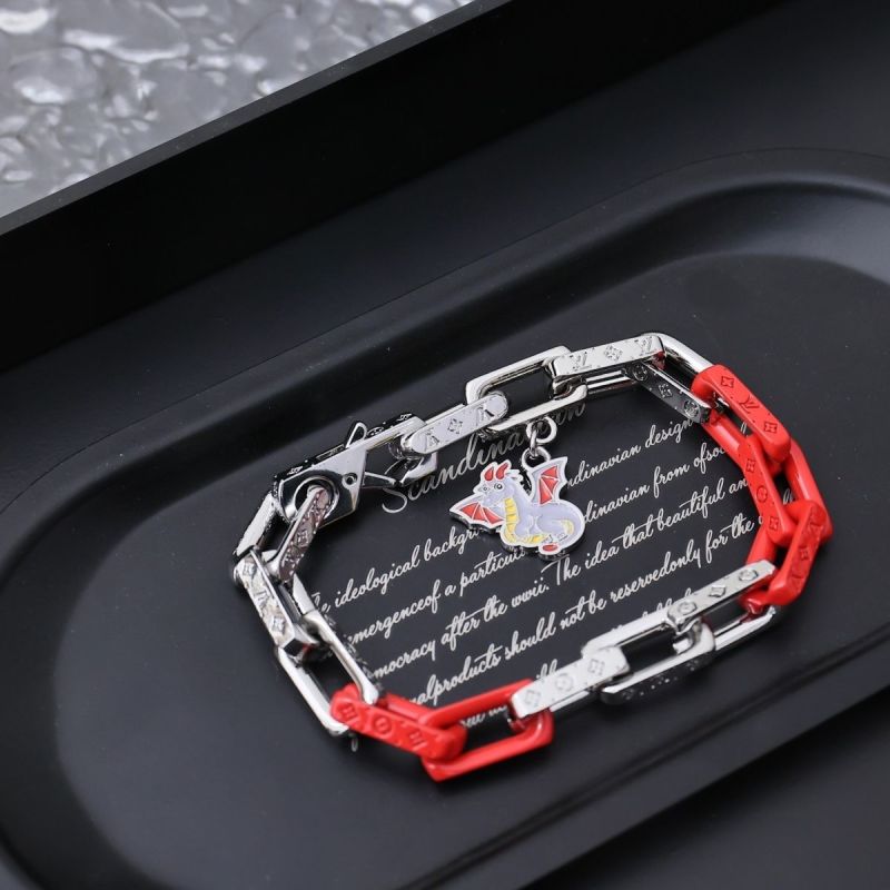 Louis Vuitton Metal Chain Link Red Resin Dragon Charm Bracelet view