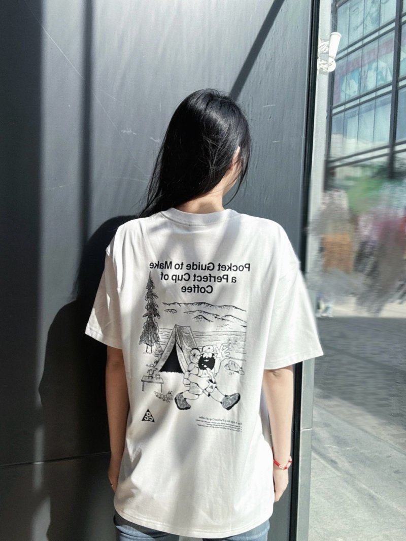 Cream Graphic Camping T-Shirt with Text Print