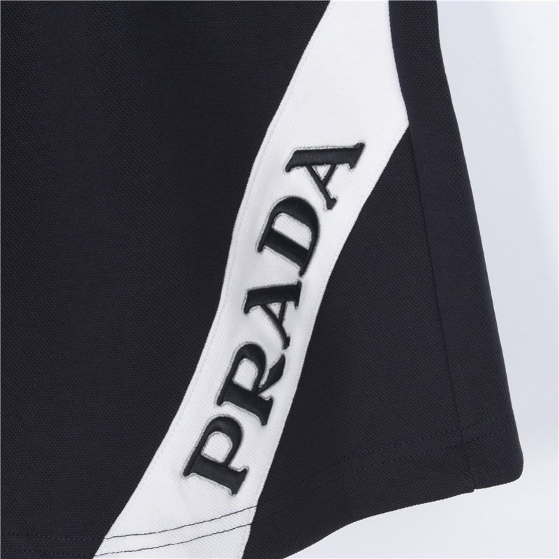 Prada Black Shorts with White Logo Stripe view