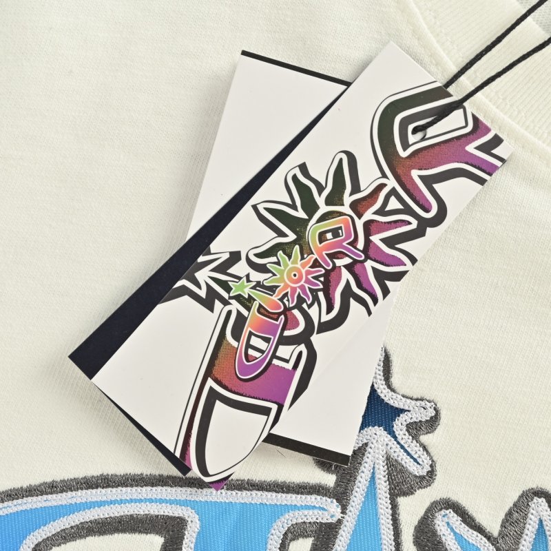 White Graphic Print Short Sleeve T-Shirt with Blue Embroidery view