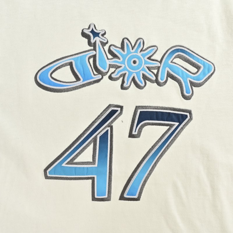 White Graphic Print Short Sleeve T-Shirt with Blue Embroidery view