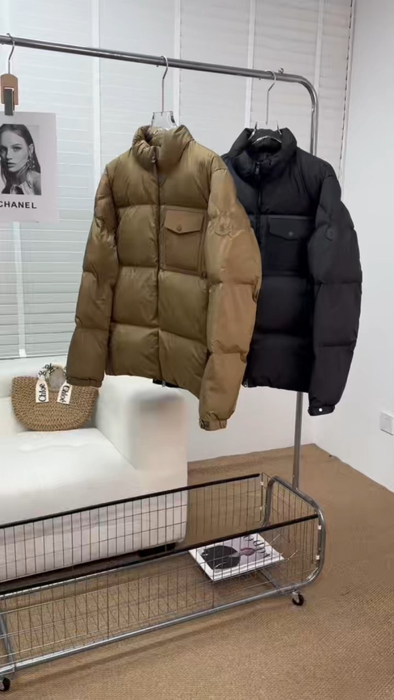 Camel Puffer Down Jacket with Embroidered Logo view