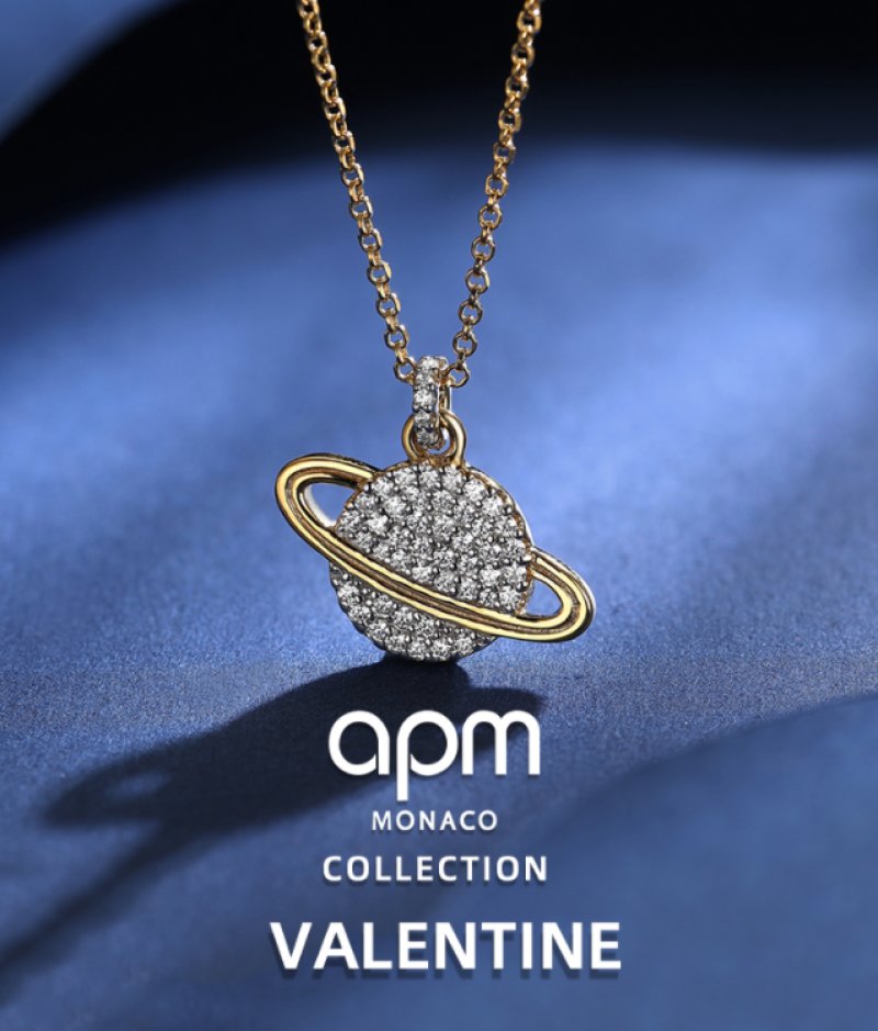 APM Monaco Gold Planet Crystal Pendant Necklace