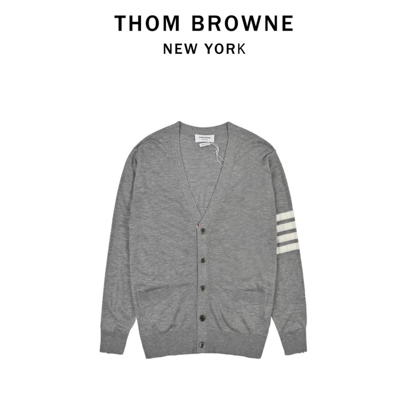 Grey Knit Cardigan with Stripe Detail and Contrast Collar view