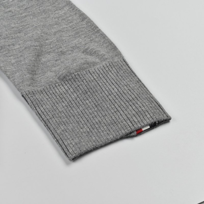 Grey Knit Cardigan with Stripe Detail and Contrast Collar view