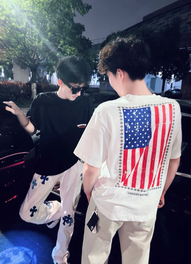 Chrome Hearts Vertical Flag Print Crew Neck T-Shirt White view
