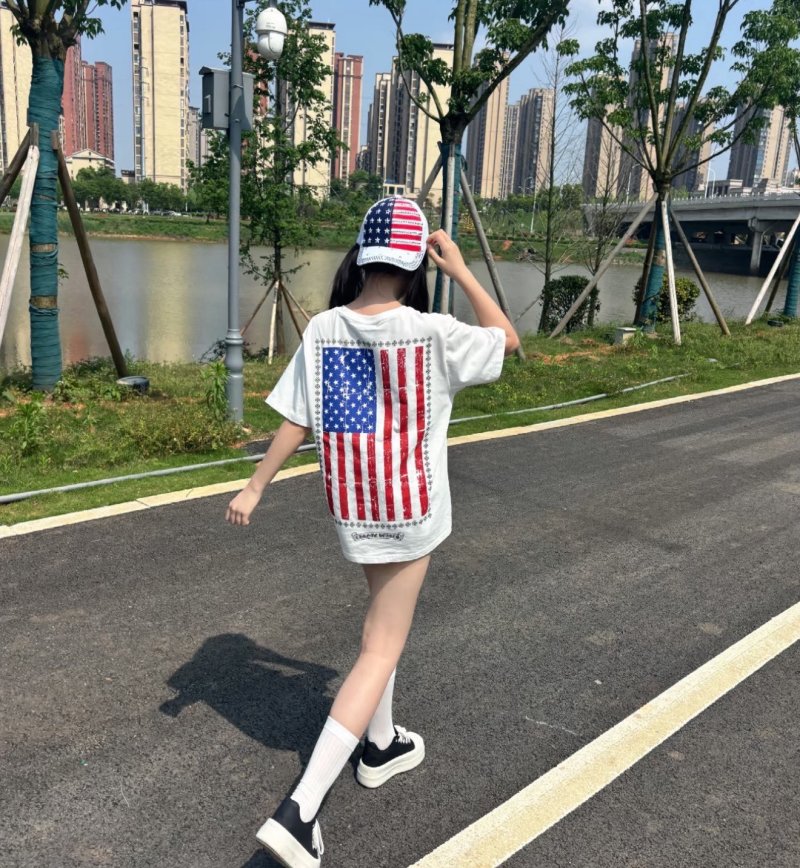 Chrome Hearts Vertical Flag Print Crew Neck T-Shirt White view