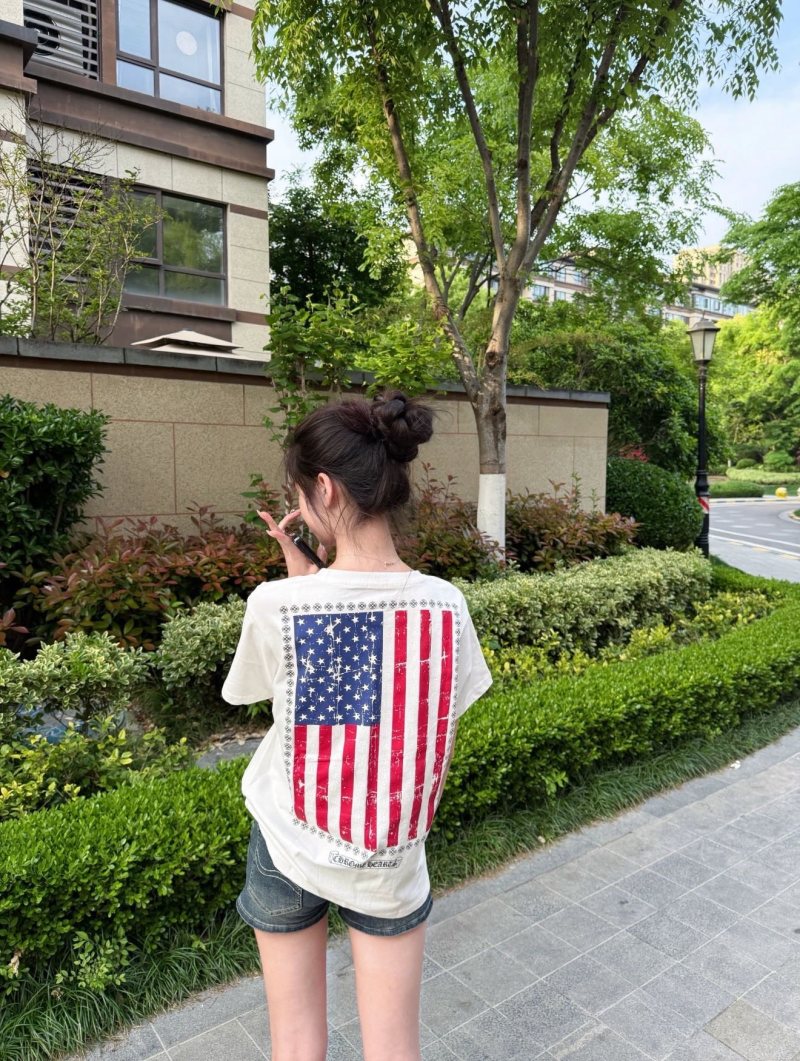 Chrome Hearts Vertical Flag Print Crew Neck T-Shirt White view