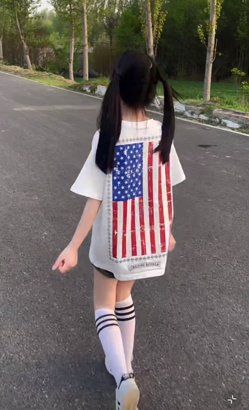 Chrome Hearts Vertical Flag Print Crew Neck T-Shirt White view