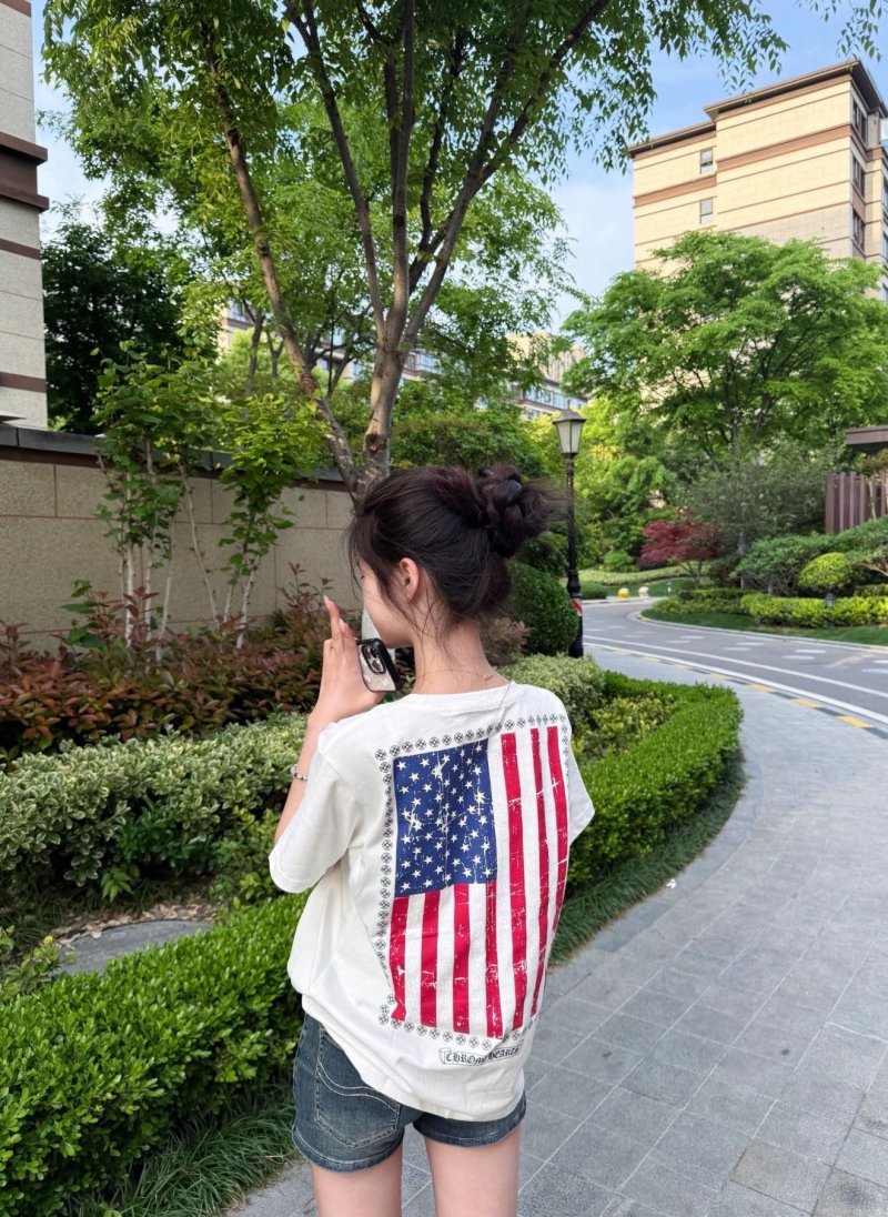 Chrome Hearts Vertical Flag Print Crew Neck T-Shirt White view