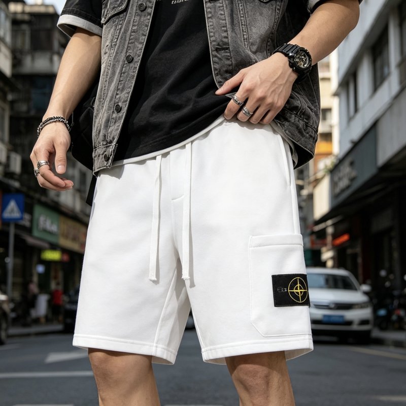 Stone Island White Cargo Shorts view
