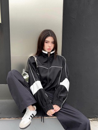 Black & White Stripe Track Jacket