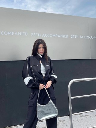 Black & White Stripe Track Jacket view 3