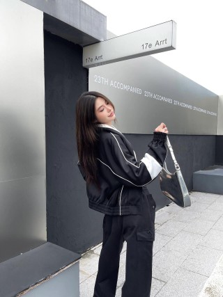 Black & White Stripe Track Jacket view 6