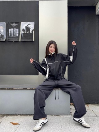 Black & White Stripe Track Jacket view 8