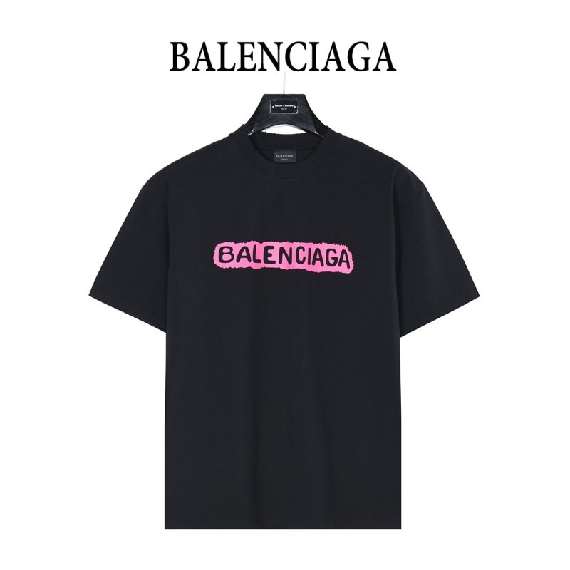 Balenciaga Logo Black T-Shirt Pink Print view