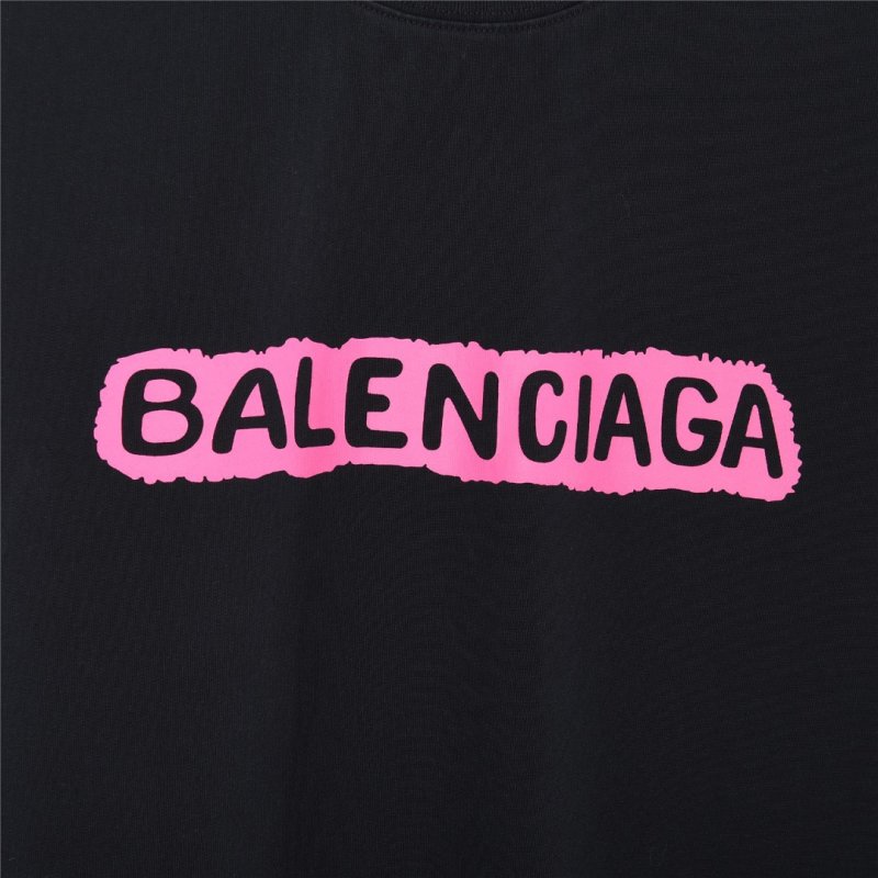 Balenciaga Logo Black T-Shirt Pink Print view