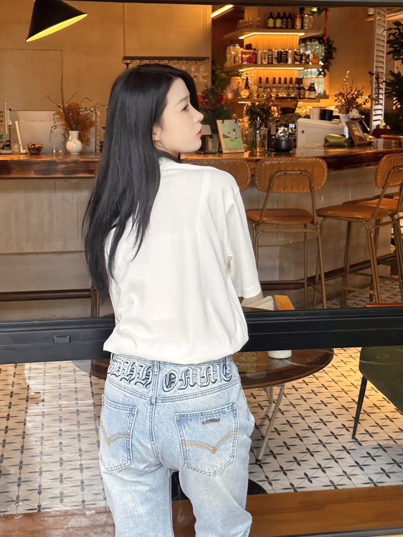 Light Wash High-Waist Straight Leg Denim Jeans view