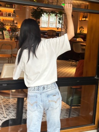 Light Wash High-Waist Straight Leg Denim Jeans view 5