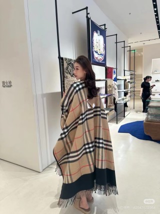 Burberry Check Jacquard Cape Wrap Shawl Beige