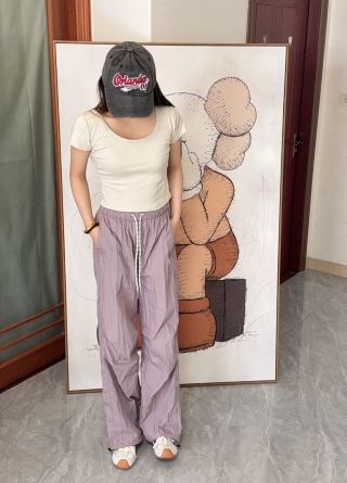 Lavender Wide-Leg Drawstring Pants