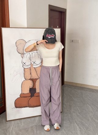 Lavender Wide-Leg Drawstring Pants view 4
