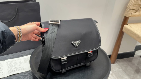 Prada Black Nylon Messenger Bag with Triangle Logo