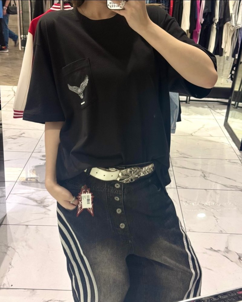Black Graphic Skull Wings T-Shirt with Hypnotic Stripes view